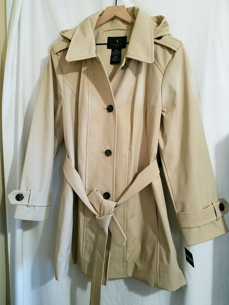 London Fog Stone Trench Coat Removable Hood Womens Xxl Nwt